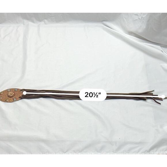 Leatherock Wide Brown Mixed Leather Ovals Joined Belt Boho 2059 M/L Fringe Tie - Picture 13 of 14